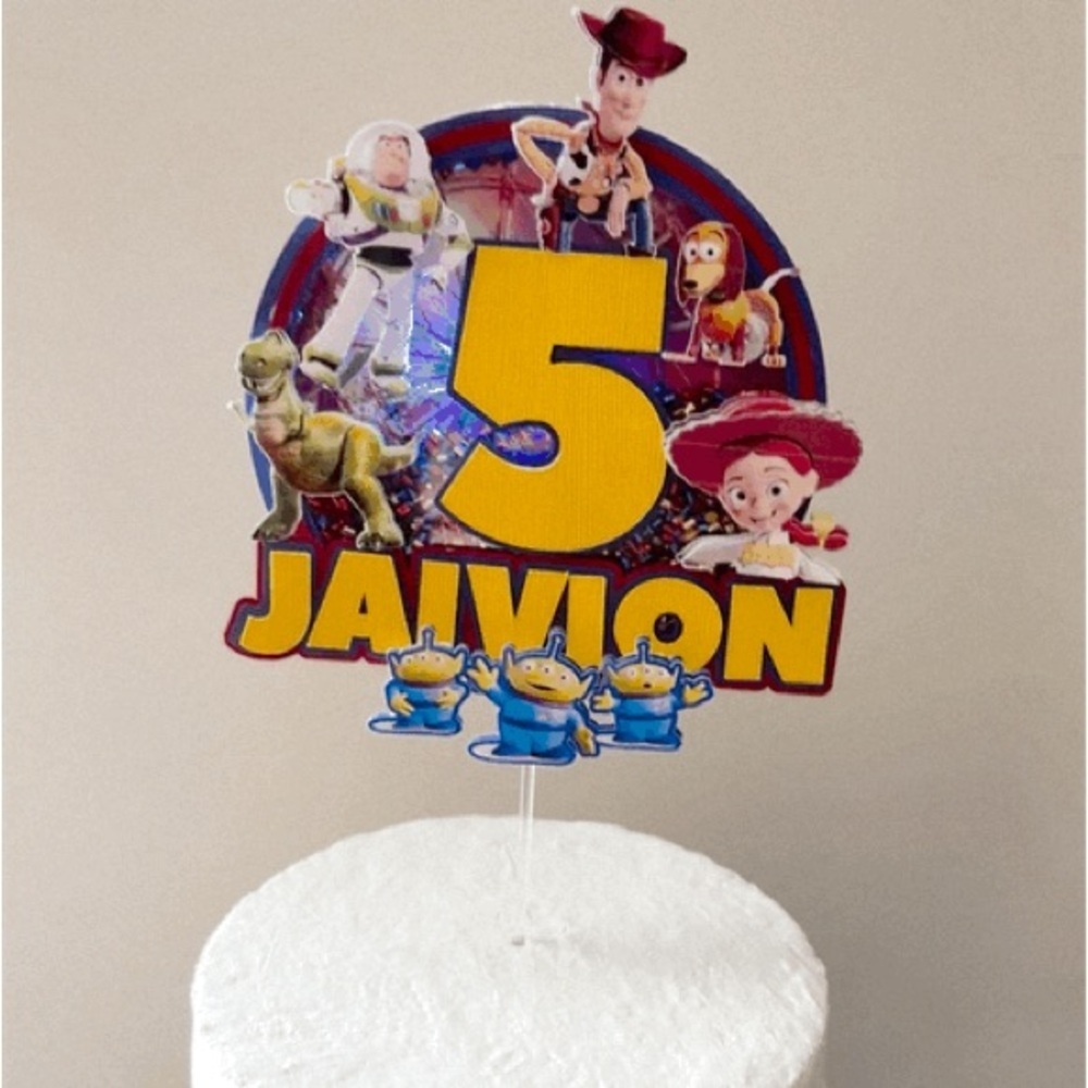 Handmade 3D Toy Story‎ Cake Topper – Custom Name & Age – Shaker + Light-Up